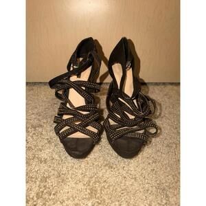 Forever 21 Black Suede Studded Strappy Platform Stiletto Heels Sandals Women